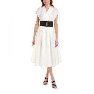 Gracia 100% Cotton White Wrap Poplin Dress with Pockets